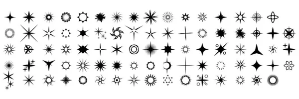 设置黑色收集星图标闪烁着矢量符号光芒元素 — 图库矢量图片