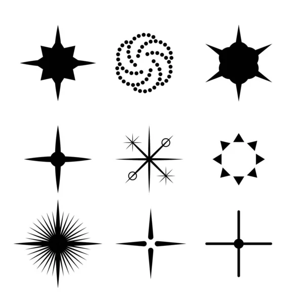 ブラックコレクションスターアイコンの輝きベクトルシンボルの設定 Shine Elements — ストックベクタ