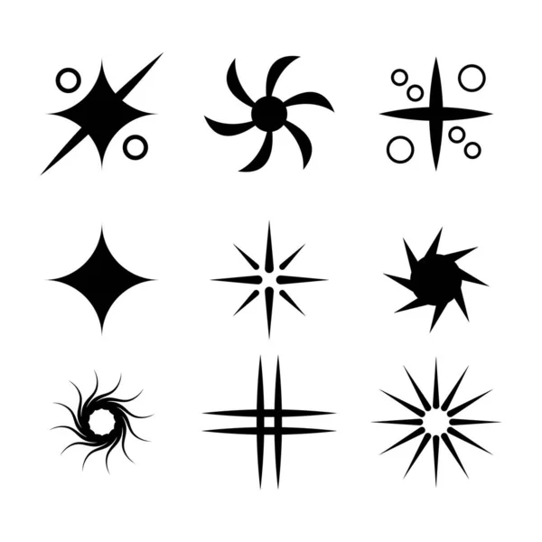 Set Black Collection Star Icons Sparkles Vector Symbols Shine Elements — Stockový vektor
