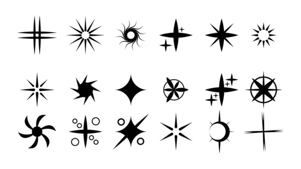 Set Black Collection Star Icons Sparkles Vector Symbols Shine Elements — Stockový vektor