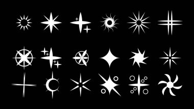 Beyaz Koleksiyon Yıldızı Simgesini Ayarla Parıltı Vektör Sembolleri Elementleri