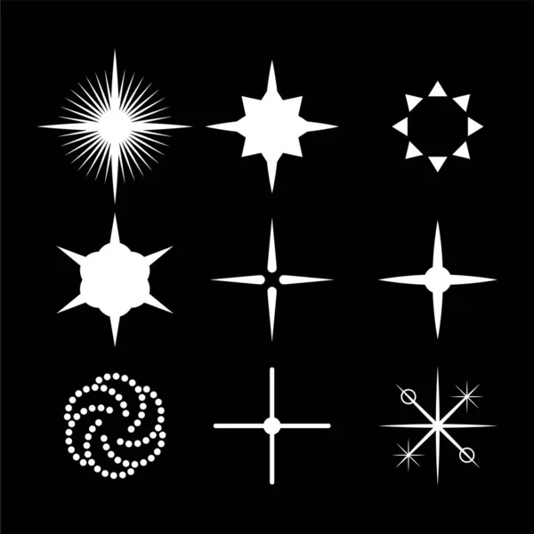 Set White Collection Star Icons Sparkles Vektor Symbole Leuchten Elemente — Stockvektor