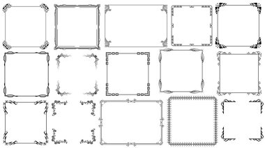 Büyük Set Siyah Basit Çizgi Çerçeve Koleksiyonu Doodle Meydanı Çiçek Çerçeve Elementleri Vektör Tasarım Tasarım Tasarımı Çizimi Banner İçin İzole Resimler