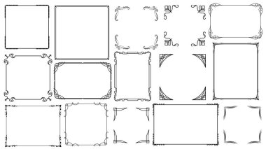 Büyük Set Siyah Basit Çizgi Çerçeve Koleksiyonu Doodle Meydanı Çiçek Çerçeve Elementleri Vektör Tasarım Tasarım Tasarımı Çizimi Banner İçin İzole Resimler