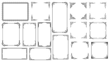 Büyük Set Siyah Basit Çizgi Çerçeve Koleksiyonu Doodle Meydanı Çiçek Çerçeve Elementleri Vektör Tasarım Tasarım Tasarımı Çizimi Banner İçin İzole Resimler