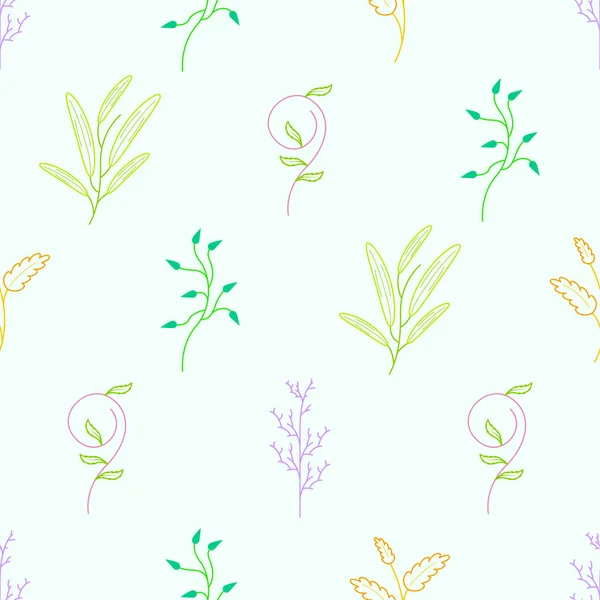 Abstrait Doodle Seamless Pattern Plants Branch Botanic Leaf Leaves Herb — Image vectorielle