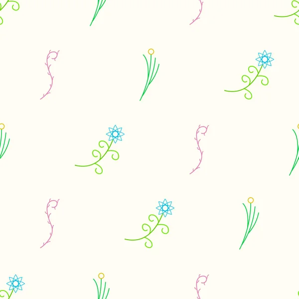 Abstraktes Doodle Nahtloses Muster Pflanzen Zweig Botanisches Blatt Blätter Kraut — Stockvektor