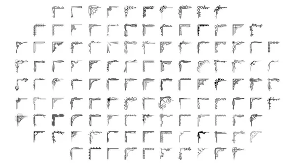 Farklı Köşelerin El Çizimini Ayarla Çiçek Dekorasyonu Vektör Tasarımı Düğün ve Sancak için Doodle Çizim Biçimi
