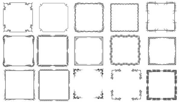 Colección Marcos Línea Simple Negra Big Set Doodle Square Elementos — Archivo Imágenes Vectoriales