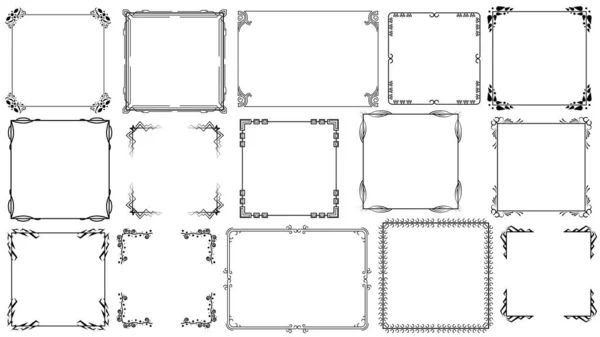 Colección Marcos Línea Simple Negra Big Set Doodle Square Elementos — Archivo Imágenes Vectoriales
