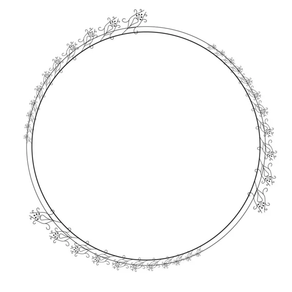 Abstract Black Simple Line Circle Leaf Leaves Frame Flowers Doodle — 图库矢量图片