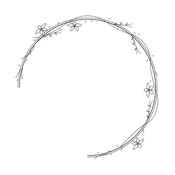 Abstract Black Simple Line Circle Leaf Leaves Frame Flowers Doodle — 图库矢量图片