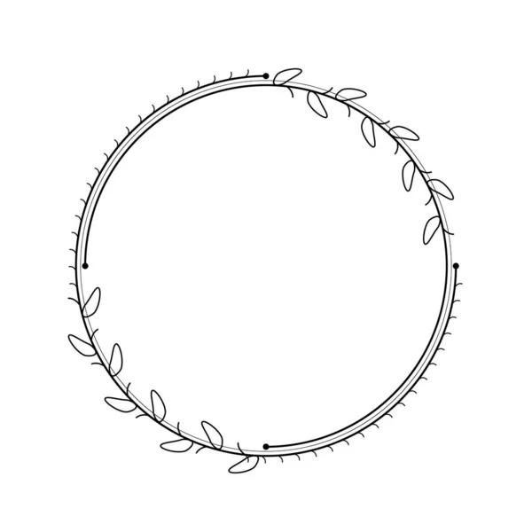 Abstract Black Simple Line Circle Leaf Leaves Frame Flowers Doodle — 图库矢量图片