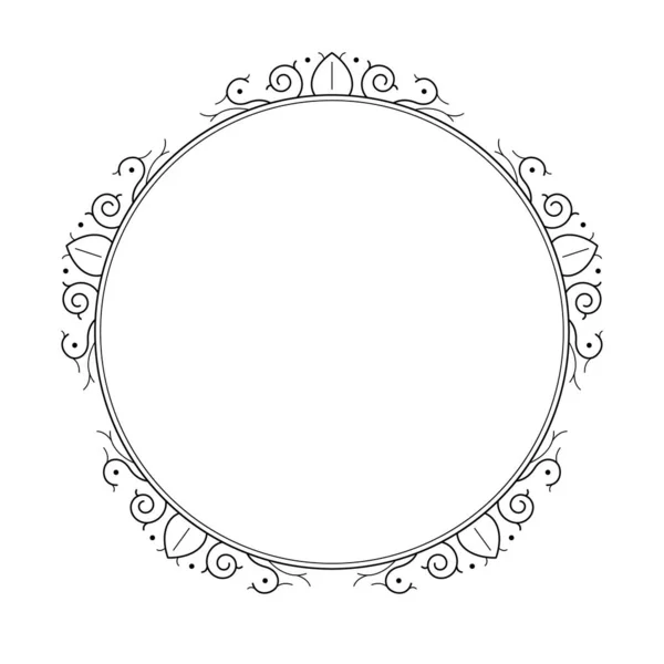 Abstract Black Simple Line Circle Leaf Leaves Frame Flowers Doodle —  Vetores de Stock