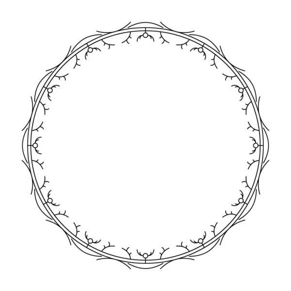 Abstract Black Simple Line Circle Leaf Leaves Frame Flowers Doodle — Vetor de Stock