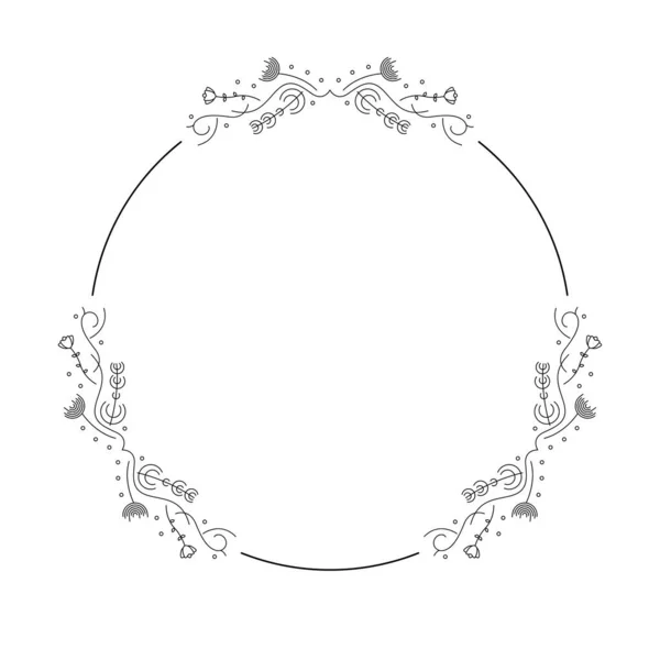 Abstract Black Simple Line Circle Leaf Leaves Frame Flowers Doodle — Vetor de Stock