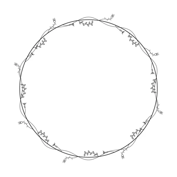 Абстрактна Чорна Проста Лінія Круглий Круг Листям Рамка Квіти Дудл — стоковий вектор