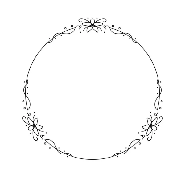 Abstract Black Simple Line Circle Leaf Leaves Frame Flowers Doodle — Vettoriale Stock