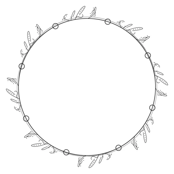 Cercle Rond Abstrait Ligne Simple Noire Avec Des Feuilles Feuille — Image vectorielle
