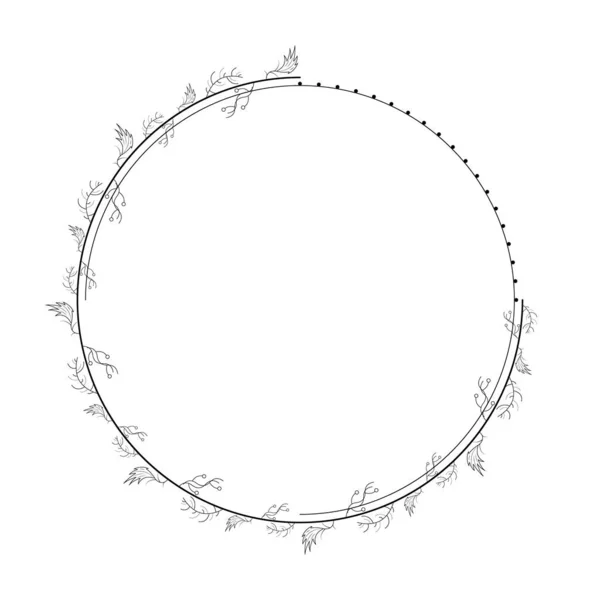 Cercle Rond Abstrait Ligne Simple Noire Avec Des Feuilles Feuille — Image vectorielle