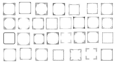 Büyük Set Siyah Basit Çizgi Çerçeve Koleksiyonu Doodle Meydanı Çiçek Çerçeve Elementleri Vektör Tasarım Tasarım Tasarımı Çizimi Banner İçin İzole Resimler