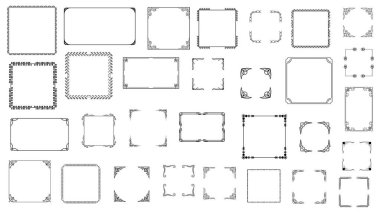 Büyük Set Siyah Basit Çizgi Çerçeve Koleksiyonu Doodle Meydanı Çiçek Çerçeve Elementleri Vektör Tasarım Tasarım Tasarımı Çizimi Banner İçin İzole Resimler