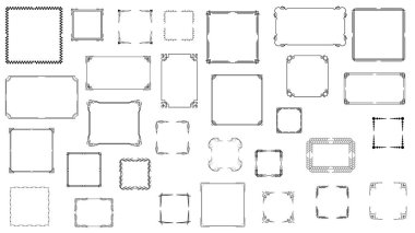 Büyük Set Siyah Basit Çizgi Çerçeve Koleksiyonu Doodle Meydanı Çiçek Çerçeve Elementleri Vektör Tasarım Tasarım Tasarımı Çizimi Banner İçin İzole Resimler