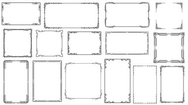 Büyük Set Siyah Basit Çizgi Çerçeve Koleksiyonu Doodle Meydanı Çiçek Çerçeve Elementleri Vektör Tasarım Tasarım Tasarımı Çizimi Banner İçin İzole Resimler