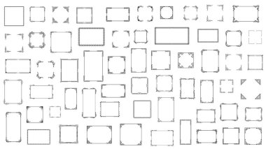 Büyük Set Siyah Basit Çizgi Çerçeve Koleksiyonu Doodle Meydanı Çiçek Çerçeve Elementleri Vektör Tasarım Tasarım Tasarımı Çizimi Banner İçin İzole Resimler