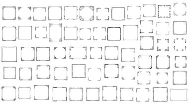 Büyük Set Siyah Basit Çizgi Çerçeve Koleksiyonu Doodle Meydanı Çiçek Çerçeve Elementleri Vektör Tasarım Tasarım Tasarımı Çizimi Banner İçin İzole Resimler