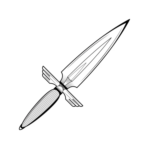 Abstrato Preto Simples Linha Metal Espada Faca Punhal Lâmina Doodle — Vetor de Stock