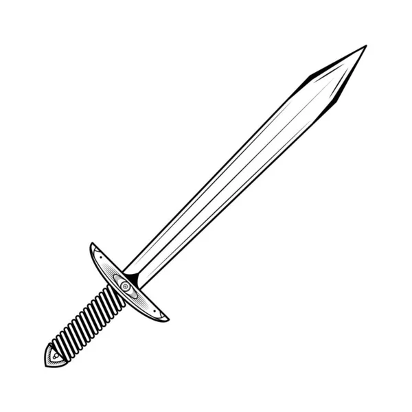 Esquema Doodle Arma Espada Metal Línea Simple Negra Abstracta Elemento — Vector de stock