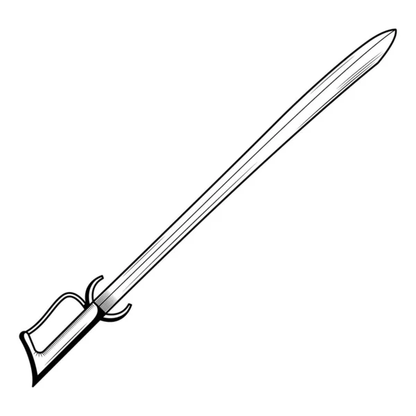 Esquema Doodle Arma Espada Metal Línea Simple Negra Abstracta Elemento — Vector de stock