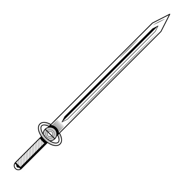 Abstract Black Simple Line Metal Sword Blade Weapon Doodle Outline — стоковый вектор