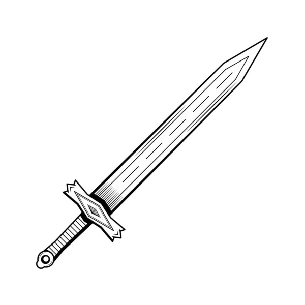 Abstract Black Simple Line Metal Sword Blade Weapon Doodle Outline — стоковый вектор