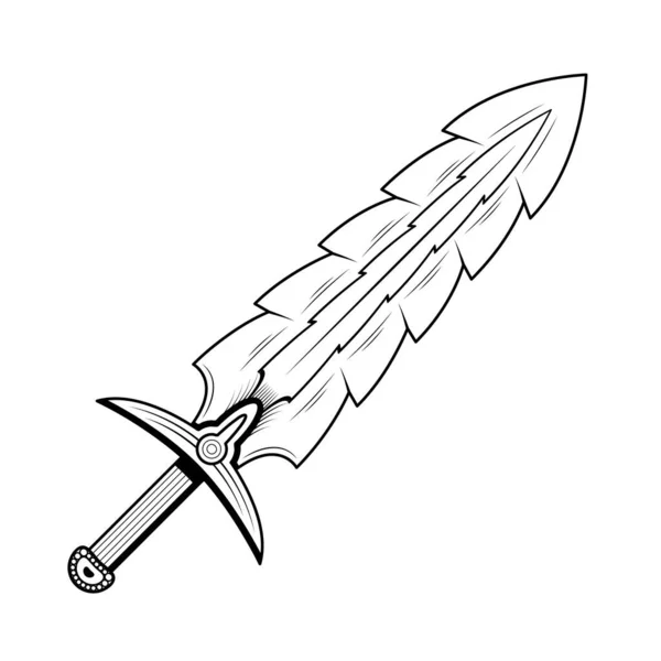 Abstraktní Černá Jednoduchá Linka Kovový Meč Zbraň Doodle Obrys Element — Stockový vektor