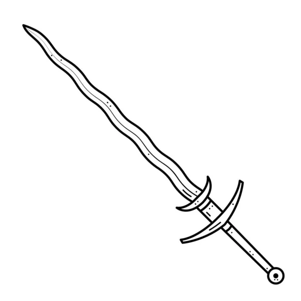 Abstract Black Simple Line Metal Sword Blade Weapon Doodle Outline — Διανυσματικό Αρχείο