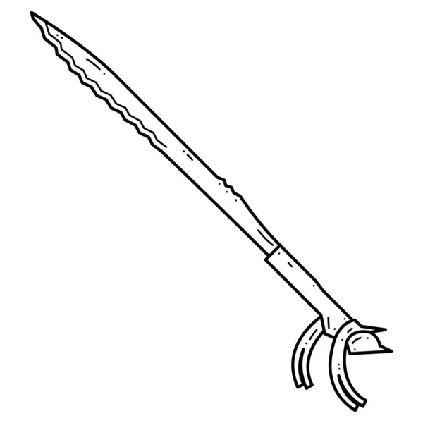 Abstract Black Simple Line Metal Sword Blade Weapon Doodle Outline — стоковый вектор