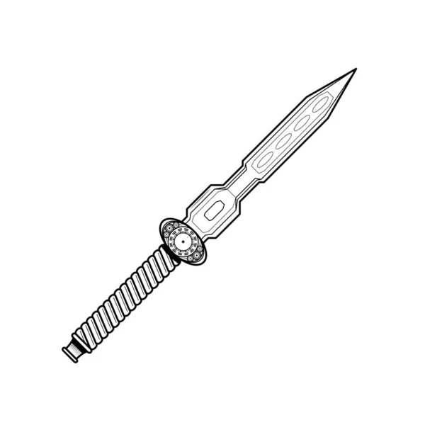 要約黒のシンプルなライン金属剣ナイフ短剣ブレード武器ドードル概要要素ベクトルデザインスタイルスケッチ白の背景に隔離されたイラスト戦争 戦いのための — ストックベクタ