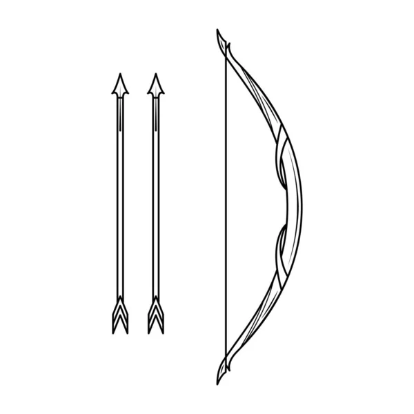 Abstract Black Simple Line Bow Arrows Weapon Doodle Outline Element — стоковый вектор