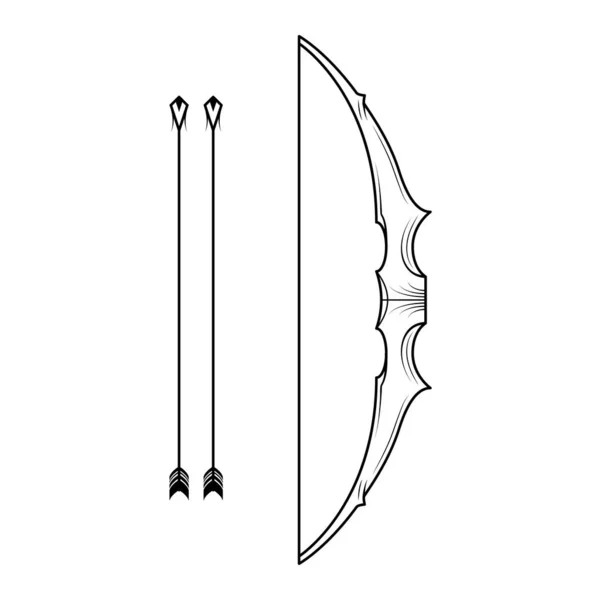 Abstract Black Simple Line Bow Arrows Weapon Doodle Outline Element — стоковый вектор