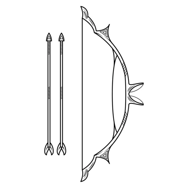 Abstract Black Simple Line Bow Arrows Weapon Doodle Outline Element — стоковый вектор