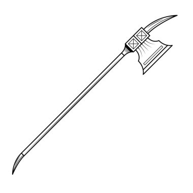 Abstract Black Simple Line Metal Halberd Weapon Doodle Outline Element Vector Design Style Sketch Isolated On White Background Illustration For War, Battle