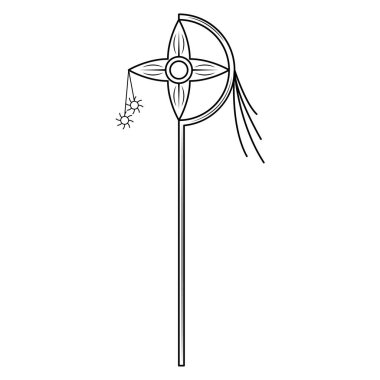 Abstract Black Simple Line Staff Weapon Doodle Outline Element Vector Design Style Sketch Isolated On White Background Illustration For War, Battle