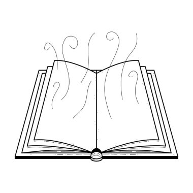 Abstract Black Simple Line Open Book With Smoke Doodle Outline Element Vector Design Style Sketch Isolated On White Background Illustration For Reading, Education, Relax