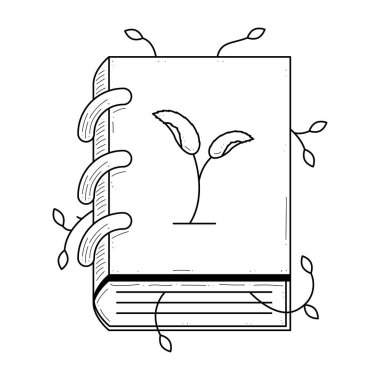 Abstract Black Simple Line Book With Plant Doodle Outline Element Vector Design Style Sketch Isolated On White Background Illustration For Reading, Education, Relax