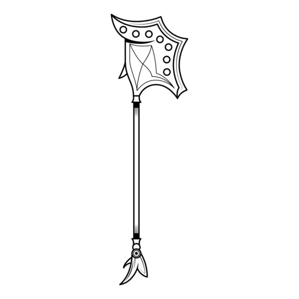 Abstract Black Simple Line Metal Battleaxe Blade Weapon Doodle Outline — Stock vektor