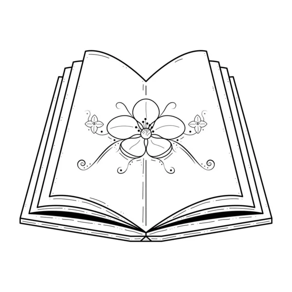 Abstract Black Simple Line Open Book Plant Doodle Outline Element — Vector de stock