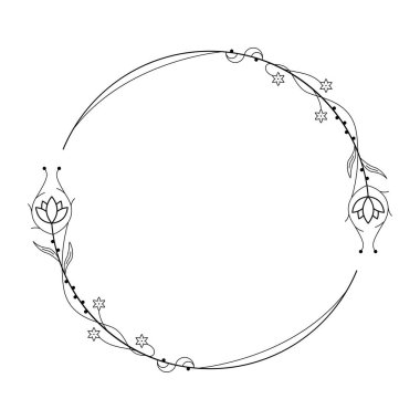 Yaprak Yaprakları Çerçeveli Soyut Siyah Basit Çizgi Yuvarlak Çemberi Çerçeveler Çerçeveler Karalama Element Tasarım Vektörü Tasarım Tasarım Tasarımı Çizimi Düğün ve Sancak için Ayırımlandırılmış Çizim
