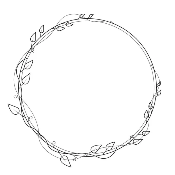 Abstract Black Simple Line Circle Leaf Leaves Frame Flowers Doodle — Stockvektor